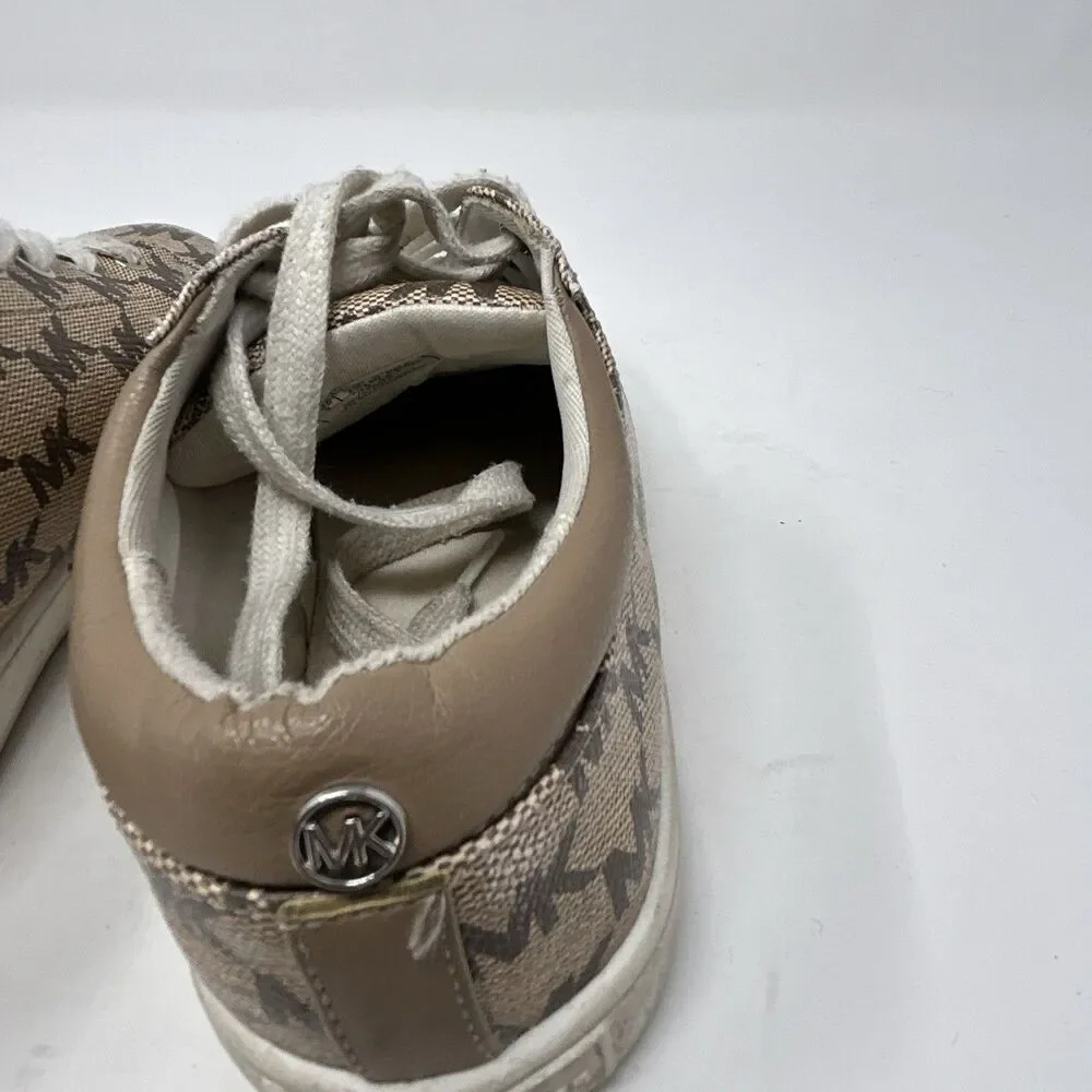 Michael Kors MK Signature Logo Canvas Lace Up Sneakers Mens Brown Size 3 US
